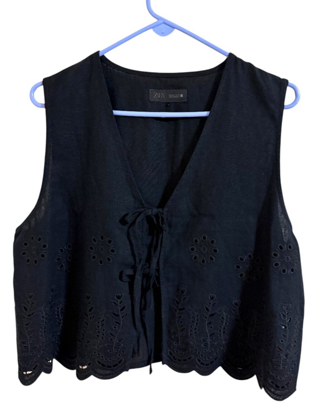 NWOT Zara Linen Blend Waistcoat Embroided with Tie Front Detail